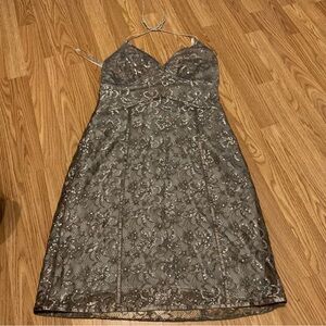 Express Lace halter Evening Dress in Silver/grey y2k